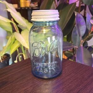 Blue Mason Jar - Rustic Home Decor